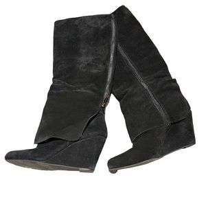 Black suede Jessica Simpson tall wedge boots.
